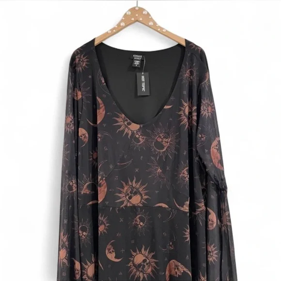 Cosmic Aura Celestial Skull Mesh Dress Plus Size 5 (26W-28W), Whimsigoth/Grunge - Picture 3 of 8